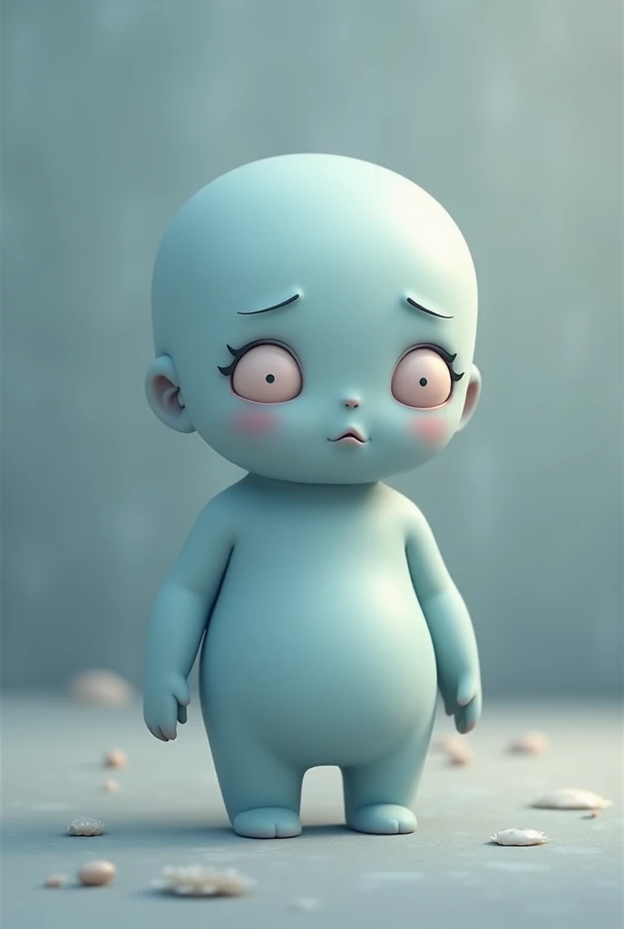 Create a cute animated character, tender that represents the emotion depression, whose characteristic color is sea blue