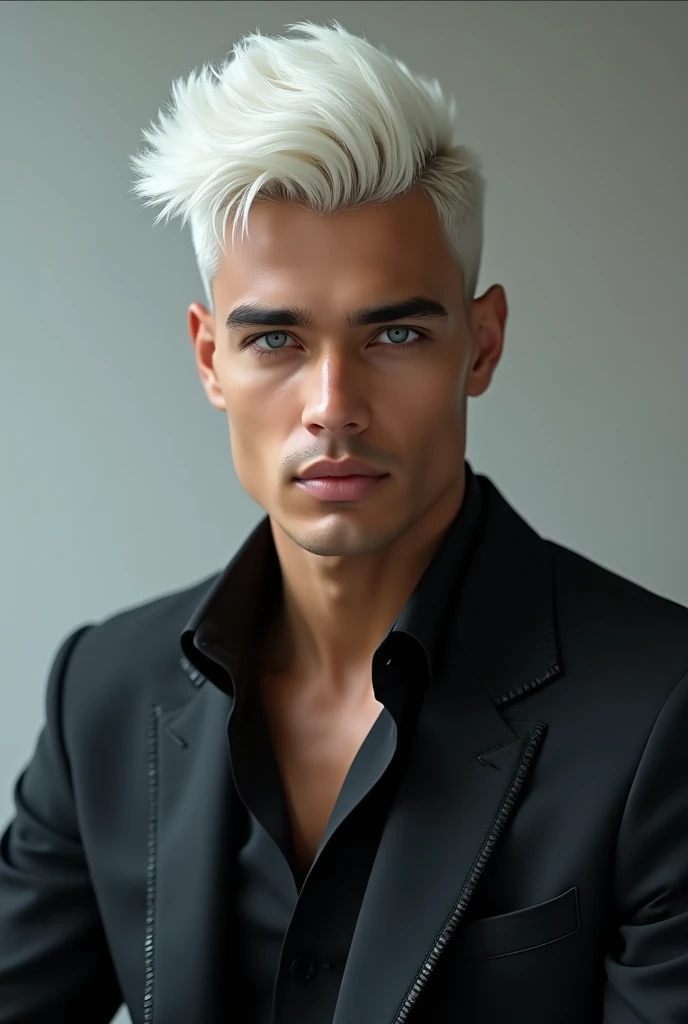 Make A Boy Around 20 He has perfect jawline he has White Skin Also he Have white hair he have no beared he Have Blue blue eyes We is Kind in Nature Abd he Is Strong He is Indian He have black clothes 