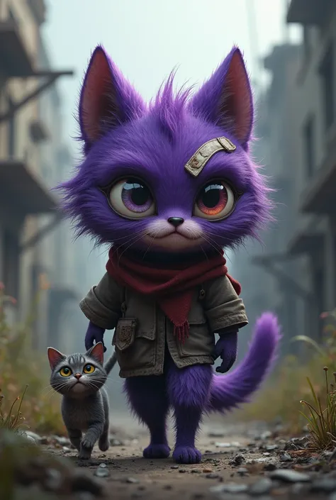 A 3 purple furry bitch.000 years for her 3 with one eye bandaged with an old and worn cloth in a post-apocalyptic world like THE WALKING DEAD looking for her 1 cat son.000 years for the 18th year