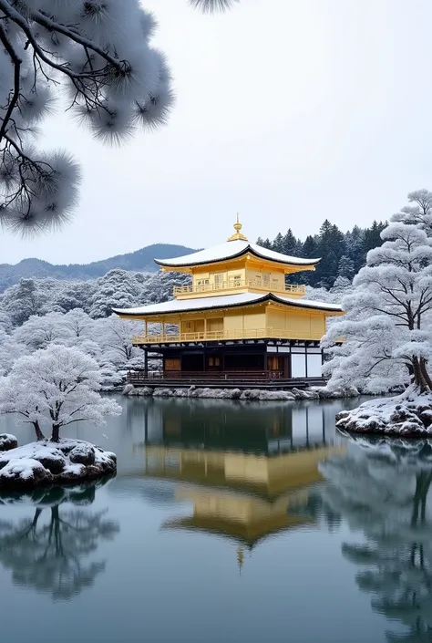 Create a snowy Kinkaku-ji Temple.