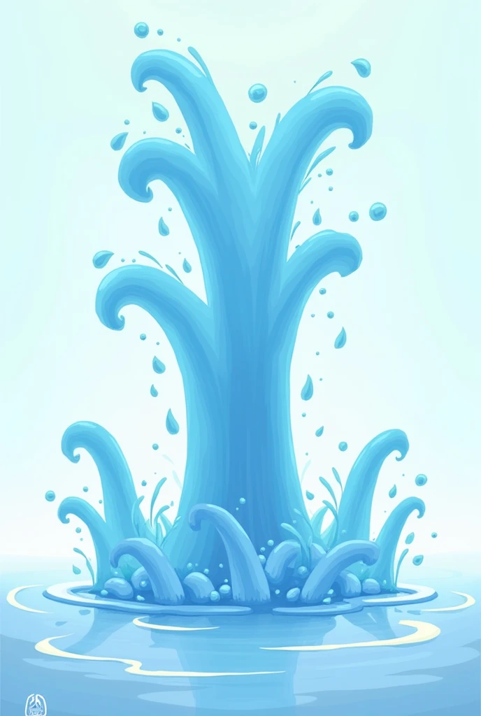 Please create a high-resolution image，Abstract stick cartoon。A spring of water gushed vertically upwards，Forming a water column。Four waves splashed high in the water column。The waves are huge，Each wave is at a different height.。Spray leaves the water colum...