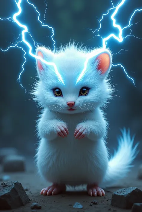 a lemming with lightning coming out of its eyes and around it