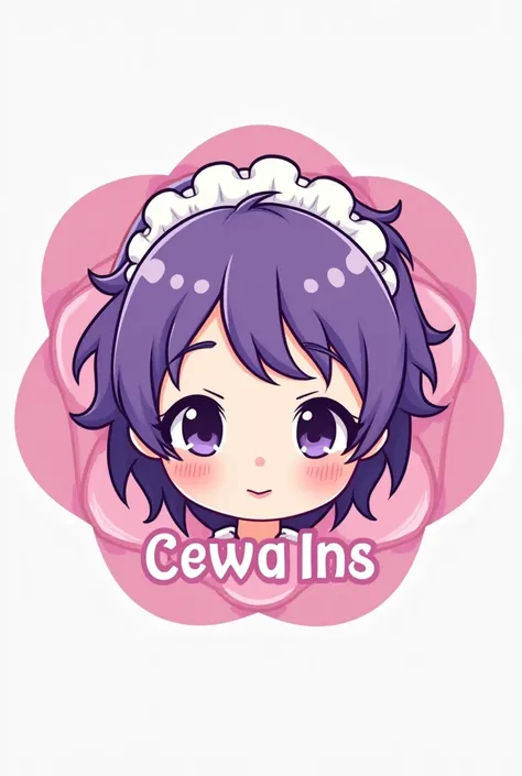 Create an isologo with the face of a purple-haired maid in a chibi Kawai cartoon style surrounded by the name in the Rose that has flat colors,  without light and shadow Simpler, simpler 