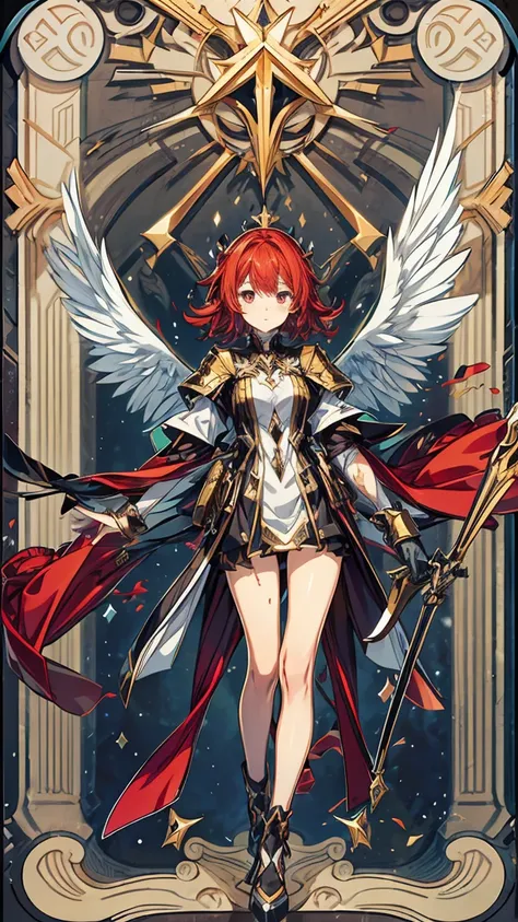 (high quality,High resolution,Textured skin,high quality,Caution about scars,Precise CG unification,gameCG),(One girl),Are standing,red hair,holy-knight,archangel