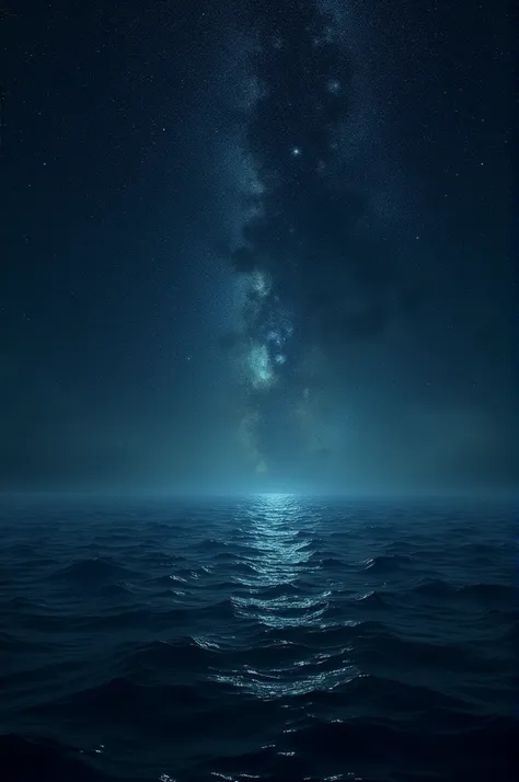 An ocean of water of darkness, dark sky with an infinity of stars 