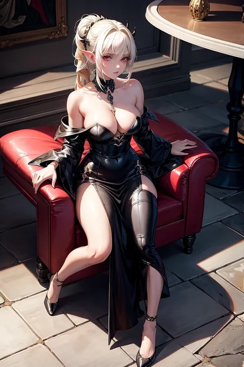 a beautiful seductive succubus with platinum blonde hair in a princess updo, Tie up your hair:2.0 ,devil tail:2.0 ,in a demonic castle, surrounded by a magical circle, moody atmosphere, fine art painting ,detailed face ,highly detailed, masterpiece:2, best...