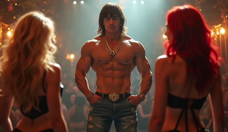 Dancing Amalgam of european russian 19 years mesomorph full body, face with bangs,porn actor, dj, rapper, billionaire, Zyzz com Jeff Seid, Brice Akuesson e Ronnie Coleman , Golden diamond silver chain, Patek watch, well-defined 8-pack abdomen, big penis 25...