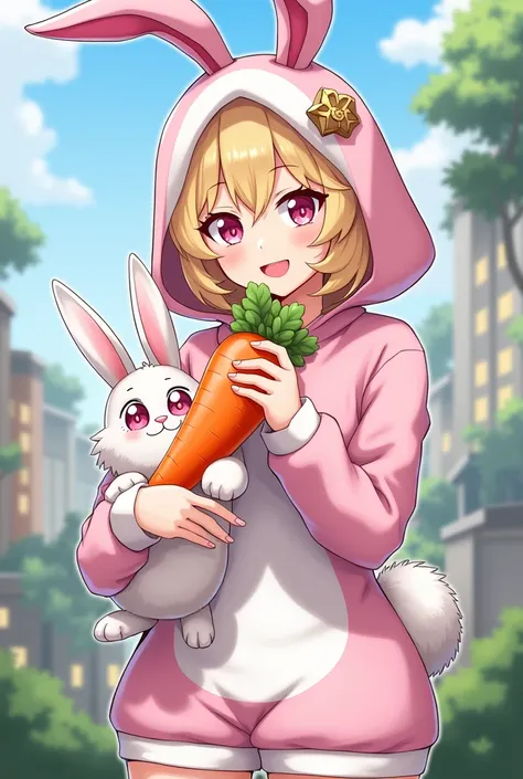 anime character with a carrot and a rabbit in a costume, anime style, from girls frontline, fine details. girls frontline, girls frontline universe, girls frontline style, girls frontline, girls frontline cg, 2 0 2 2 anime style, 2022 anime style, pixiv co...