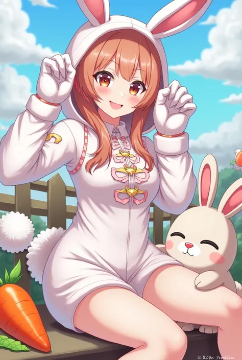 anime character with a carrot and a rabbit in a costume, anime style, from girls frontline, fine details. girls frontline, girls frontline universe, girls frontline style, girls frontline, girls frontline cg, 2 0 2 2 anime style, 2022 anime style, pixiv co...