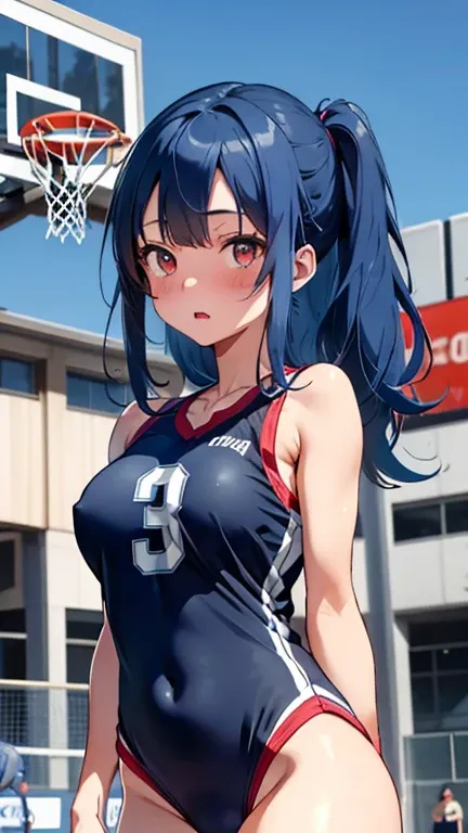 mastute piece,Best Quality,insanely detailed,8k cg,nsfw,
(shoot upper body:1.3),
(1girls:1.3),standing,looking at viewr,body in front,((both arms behind back:1.4)),(basketball wear:1.4),(bare breasts:1.4),break,
blush,shy,(ecstasy face),(trembling:1.2),bre...