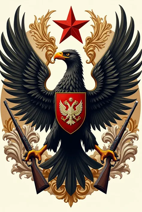 Make me a coat of arms Together with a Eagle and rifles Its for a fictional country  Make it illustrated Pure the shield Drawn Drawing