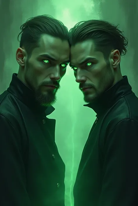 2 man with tall green eyes