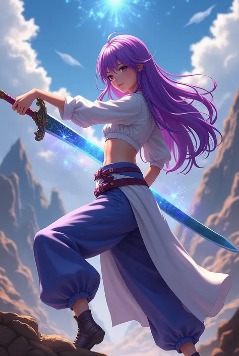 Femboy Truks Dragon Ball purple hair and. his sword 