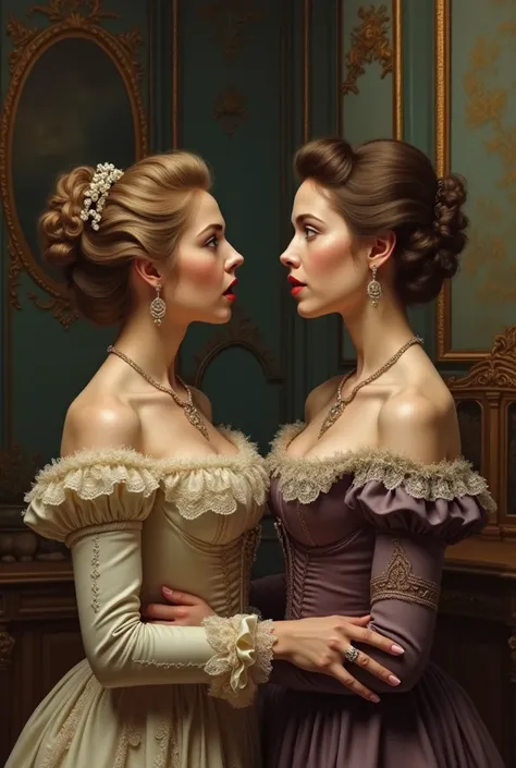 Victorian era lady and young woman with surprised faces