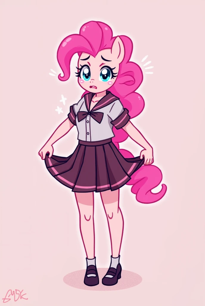 Pinkie Pie de My little pony, Anthro, yiff, NSFW, mini skirt, Schoolgirl, lifting skirt, culona, embarrassed face