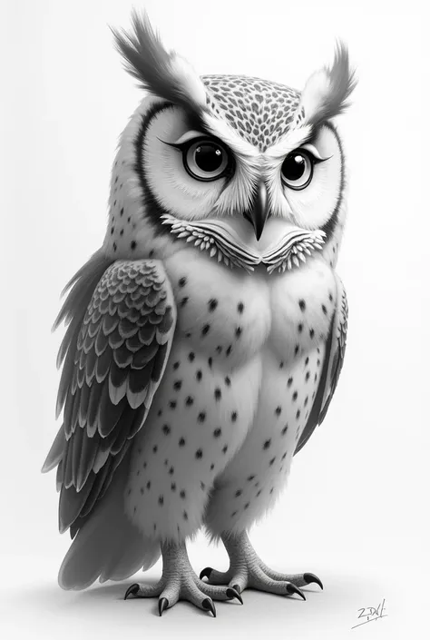 monochrome, pencil drawing, pretty owl, shading, shadows, contrast, conceptual installation art, 2.5D, delicate and dynamic effects, iridescent effects, artistic, hyper, graphic CG digital art, (anime, manga, cartoon, illustration)-style