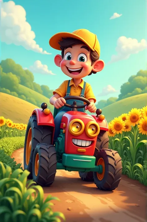 Tractor work in farm for cuting cartoon 