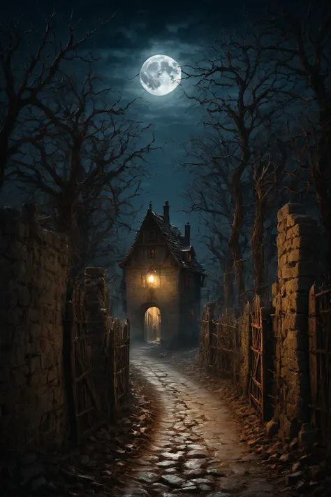 in the shadows, the village sleeps, where moonlight weeps and darkness creeps, ghosts roam, vampire&#39;s sigh, an unforgettable...