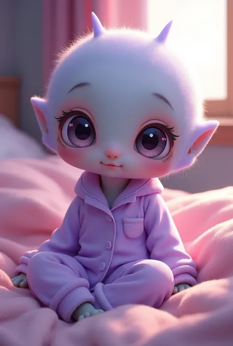 Cute anime alien girl with in lavender pajamas