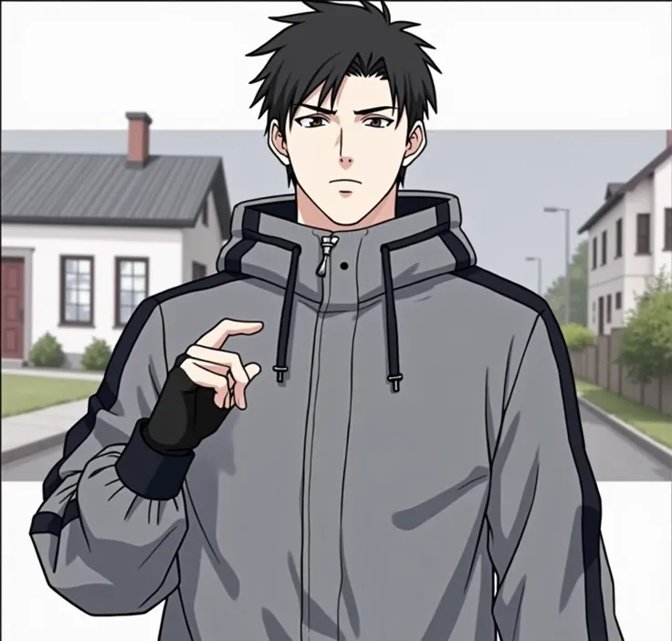 attractive boy, 1, Pale skin, messy black fur, defined physique, anime style