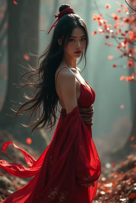 samurai woman, ((masterpiece, highest quality, Highest image quality, High resolution, Raw photo, 8K)), ((Extremely detailed CG unified 8k wallpaper)), (huge stunning goddess shot, very hot and sexy, full body, jaw-dropping beauty, perfect proportions, bea...