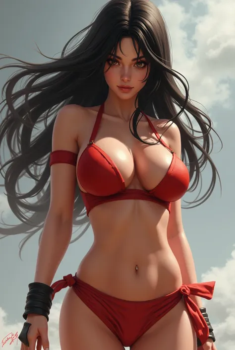 realisitic, ⁹Mai Shiranui, fatal fury, sexly, perfect nipple, perfect shaped breasts, "perfect areola", body revealed, hair in the wind, topless, (("no censure")), wet, new, turned legs