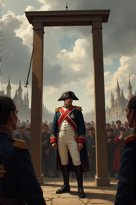 Napoleon Bonaparte being on a guillotine 