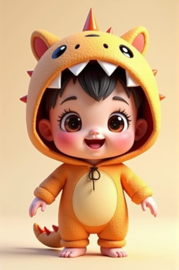 3d ilustración baby girl chibi happy hooded costume dinosaur
