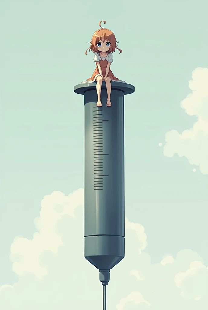 anime girl sitting on big syringe