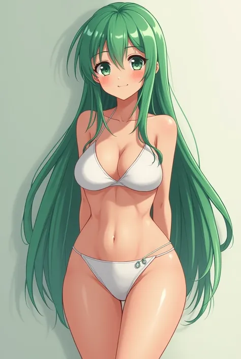 Anime style girl with green hair,  and big thighs, naked