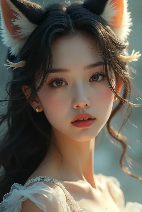 Ultra realistic photo of Tzuyu with Ahri features.