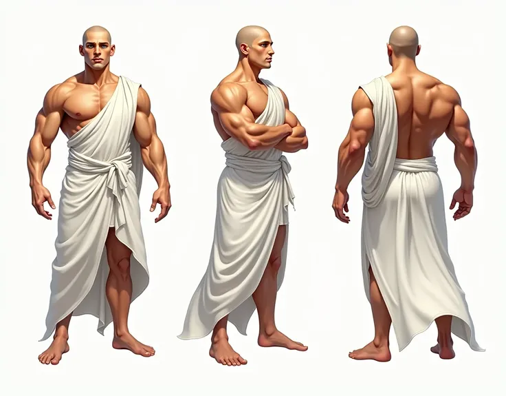 (work of art), ultra detaild, 3 view, Character view (from front view, lateral view , rear view), (detailed character sheet) , reference sketch of a God, God of Greek mythology, His physical appearance is often portrayed as having a strong, muscular build....