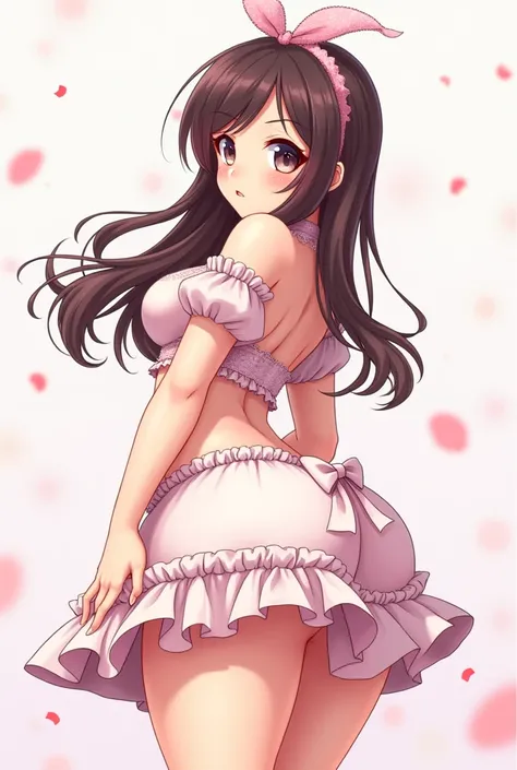 Anime style girl with a big butt wearing a sissy miniskirt