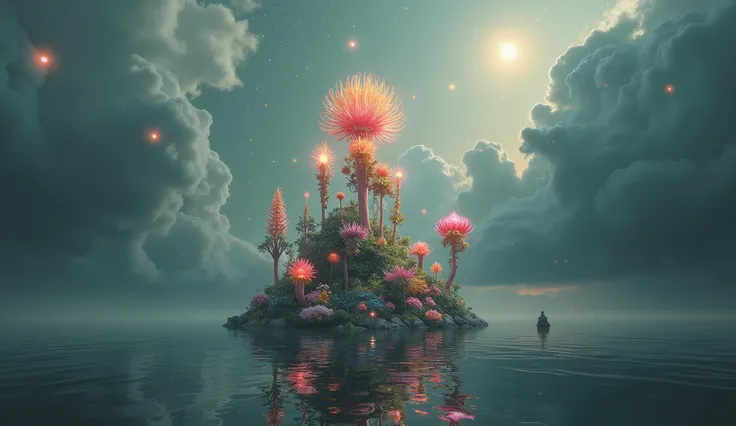 A small island with many colorful trees, Matte inspired by Mike Winkelmann, Popular on CGsociety, Fantasy Art, beeping sounds and mike winkelmann, Philip Hodas&#39;s Artistic Style, Epic dreamlike fantasy landscape, realism | beeping sounds, beeping sounds...