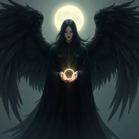 arafed man in black with wings and a ring in his hands, the angel of death with a halo, the angel of death, angel of death, portrait of the death angel, portrait of the angel of death, dark angel, beautiful male god of death, angel with black wings, angel,...