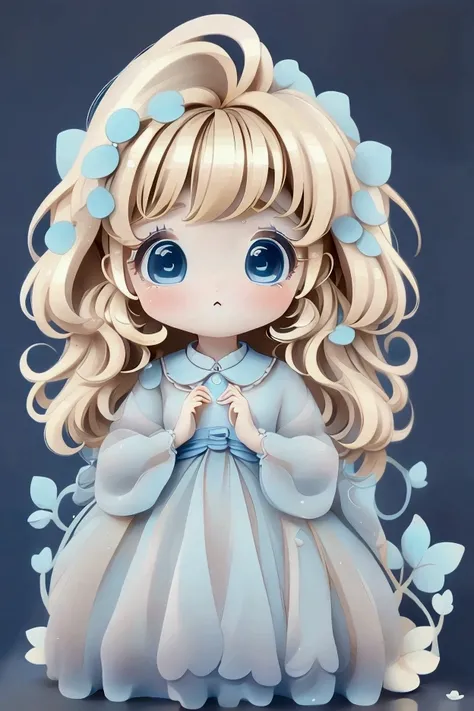 cute、One person、Highest quality、Ultra delicate、8k、Big eyes、Top quality dress、background、accessories、Blonde hair、Blue dress