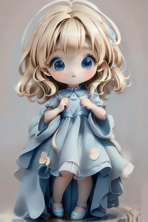 cute、One person、Highest quality、Ultra delicate、8k、Big eyes、Top quality dress、background、accessories、Blonde hair、Blue dress