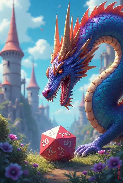 Color (Fantasy: 1.2), (Hayao Miyazaki style) dungeons and dragons, dragon with a 20 sided dice--v6