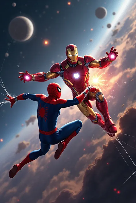 Spider-Man versus iron man in space