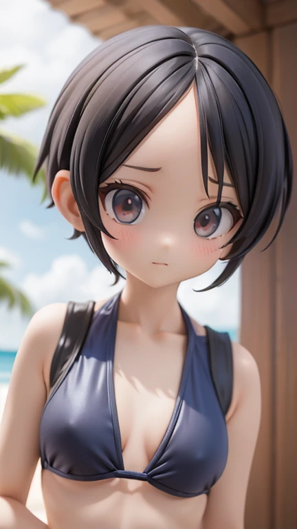 Swimsuit、bikini、Girl、Girl、Primary school students、slender、Slender、Black Hair、Short Hair、The forehead is visible、Forehead、whole body、Deformed character
