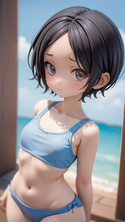 Swimsuit、bikini、Girl、Girl、Primary school students、slender、Slender、Black Hair、Short Hair、The forehead is visible、Forehead、whole body、Deformed character
