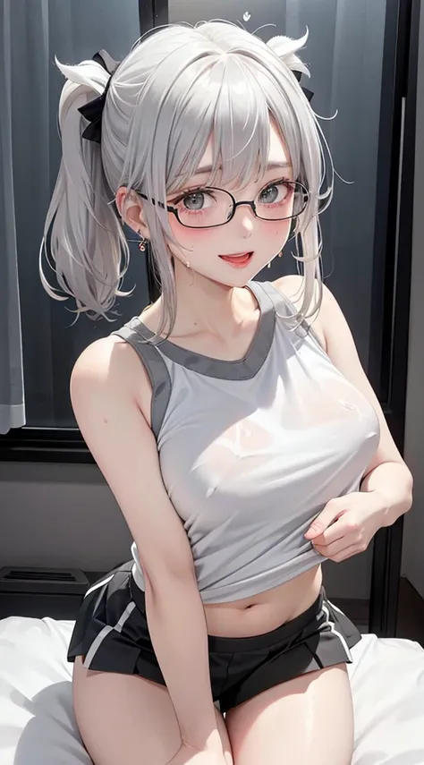 1Girl, 2, Solo, Anime, Ideal body, (Small breast, Hard Nipple). Beautiful, Gorgeous, Fresh, Blunt Bangs, (White Grey Hair:1.5),(Pony Tail Hair:1.3), sport polo shirt, sport tank top, sport bra, jacket, sports, sport cloth, sporty skirt, sporty pants, sport...