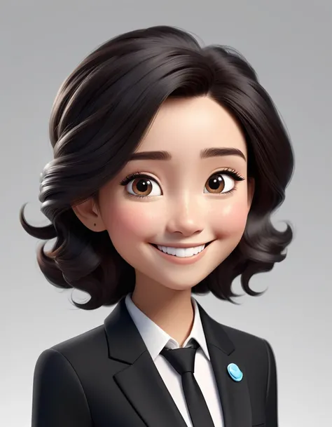 3d cute cartoon character disney pixar style, detailed face, detailed hair, wearing elegant black suit, smile, potrait, avatar, isolated with white background, good professional lighting, unreal engine