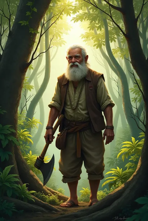 A wise woodcutter in jungle
