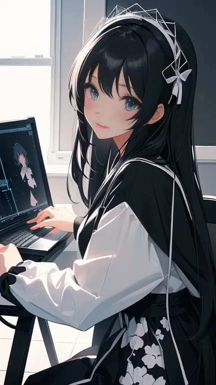 Black and white costumed anime,  Sakimi-chan Frank Franzeta, (software) At work, everyone, Painted in an anime artist&#39;s studio, Cute sexy ass, Trending on cgstation, makoto shinka, Created by Anime Painter Studio, rossdraws Sakimimi-chan, Detailed digi...