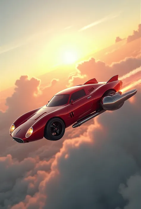 A red car with buster jetpack in sky