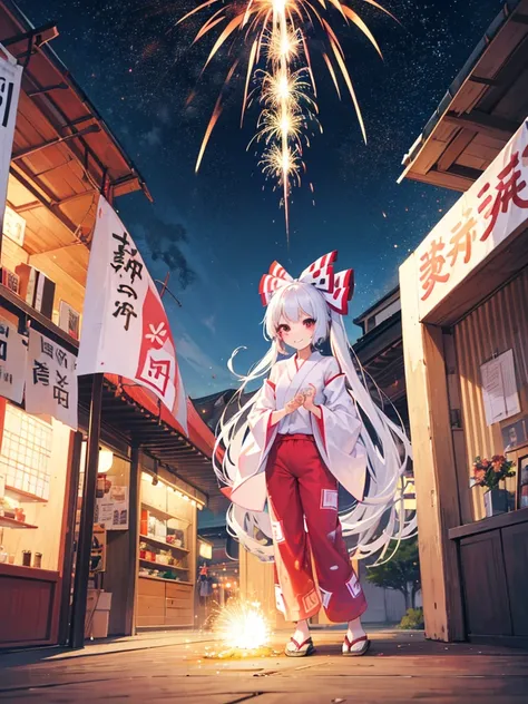 Fuziwarano mokou、smile、Join hands、smile、yukata、firework、firework大会、stall、busy