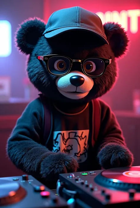 DISNEY PIXAR BLACK DJ TEDDY BEAR WITH GLASSES AND URBAN CLOTHES