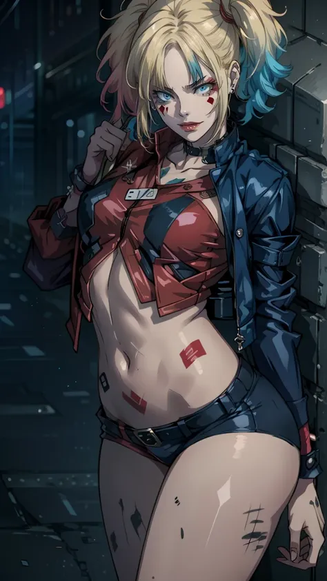 harley quinn from suicide squad, slender body, short hair, sexy eyes, foreground, i look at the viewer, 8 k, high quality , very...