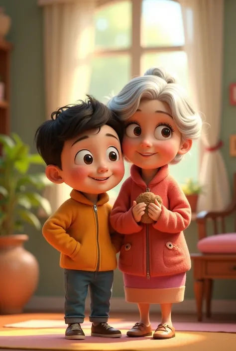 1 boy and his grandmother  3d cartoon 3d animation 